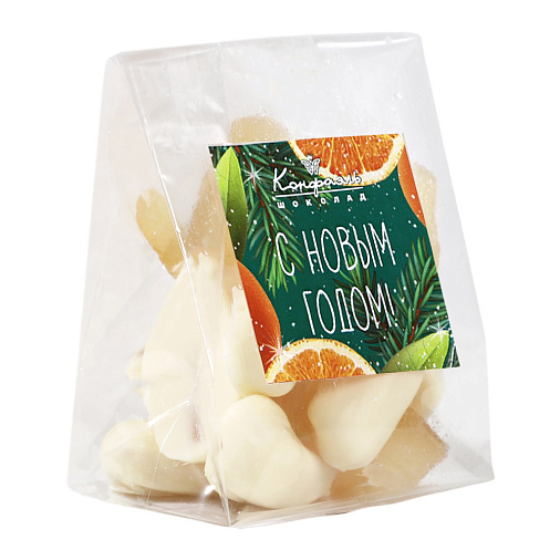 «Любимый вкус» цукаты лимонные корочки в белом шоколаде 50г (зеленое новогоднее оформление)