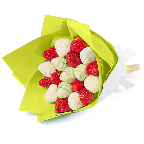 Свежая клубника в шоколаде букет 550г салатовый