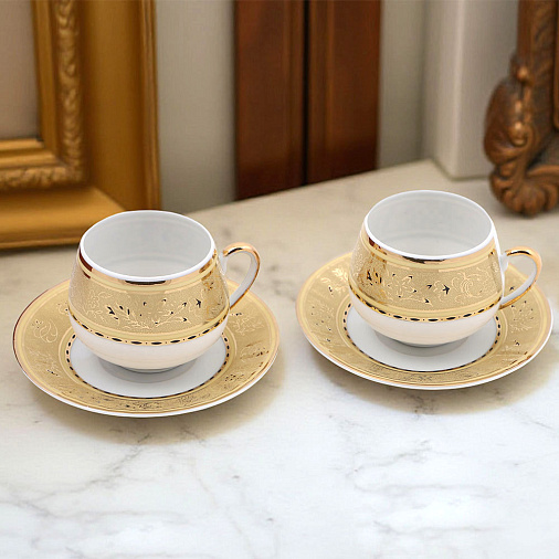 Кофейный набор на 2 персоны (золото на белом)