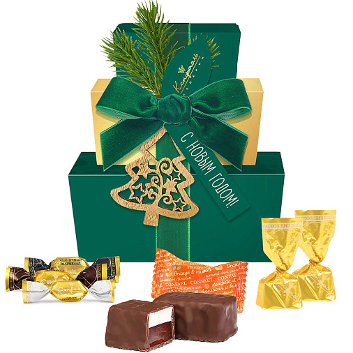 Новогодний набор сундучков: конфеты ассорти, мармелад, мармелад-суфле 250г