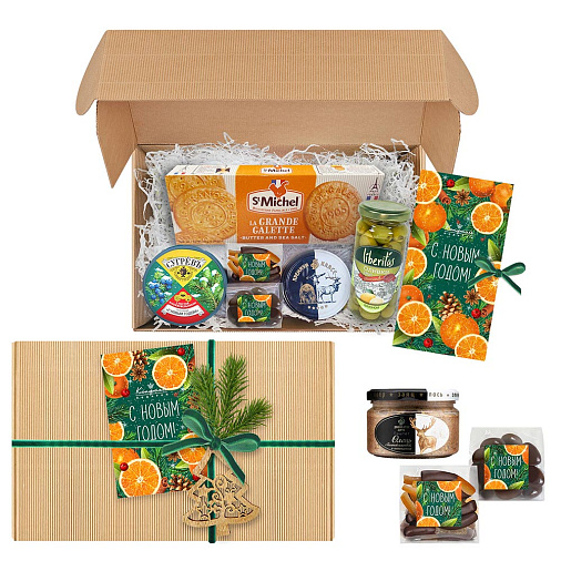 "Новогодний набор": шоколад, драже, конфеты, оливки, чай, риет 805г