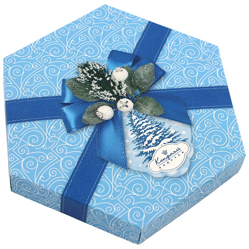 Новогодний набор конфет "Суфле" (ванильное, шоколадное, кофейное) в шоколаде 105г (голубой)