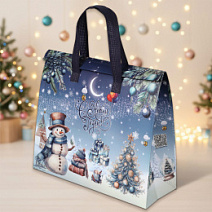 Термопакет синий "С Новым годом" 35х30х13 см (застежка липучка многоразовая)