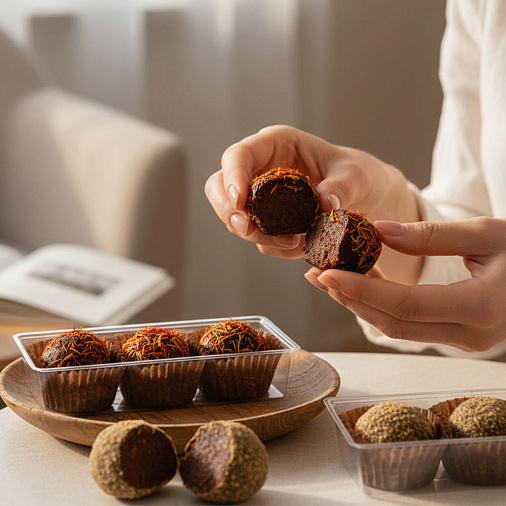 Финиковый трюфель сафлор, кофе и цедра апельсина 100г