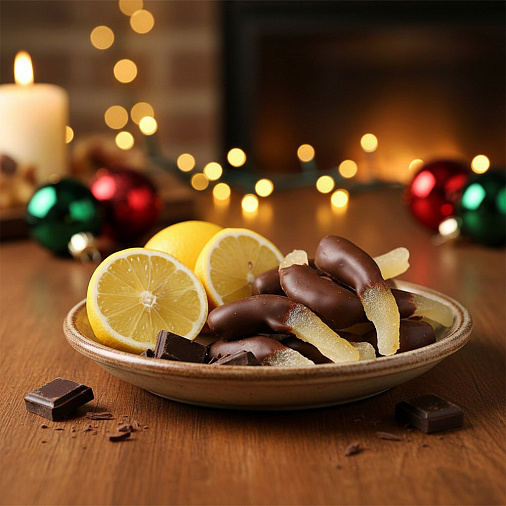 «Любимый вкус» цукаты лимонные корочки в молочном шоколаде 50г (синее новогоднее оформление)