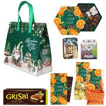 Новогодний набор: конфеты шоколадные, печенье,пряник, чай 675г в термопакете