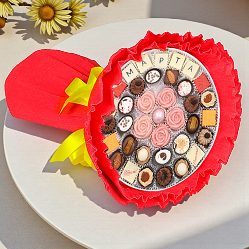 "8 марта" букет из конфет ручной работы (красный)