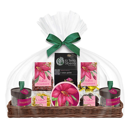 Подарочная корзина: драже, конфеты глазированные, чай