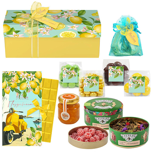 Подарочный набор: шоколад, драже, мармелад, варенье, чай 720г