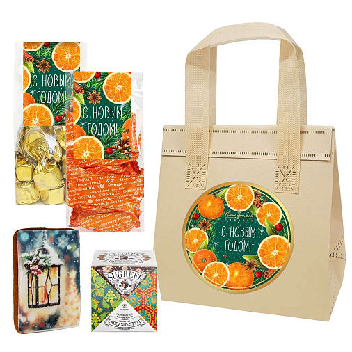 Новогодний набор: конфеты шоколадные, пряник, чай 375г в термопакете