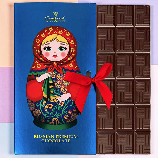 "Русская красавица с платком" открытка горький шоколад (синяя)
