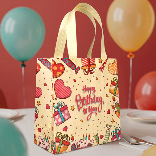 Подарочный пакет на День рождения 22*11*23см розовый