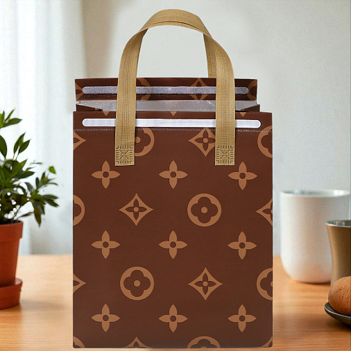 Термопакет коричневый с рисунком 25*30*10 (застежка-липучка многоразовая)