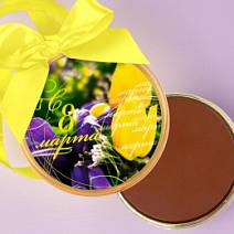 «С 8 марта» медаль молочный шоколад 70г (тюльпаны)