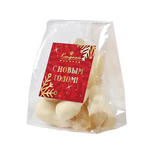 «Любимый вкус» цукаты лимонные корочки в белом шоколаде 50г (красное новогоднее оформление)