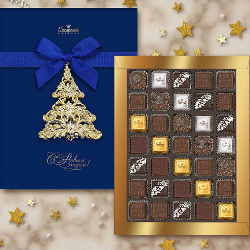 Новогодний набор шоколадных конфет ассорти, суфле, мягкий грильяж 330г