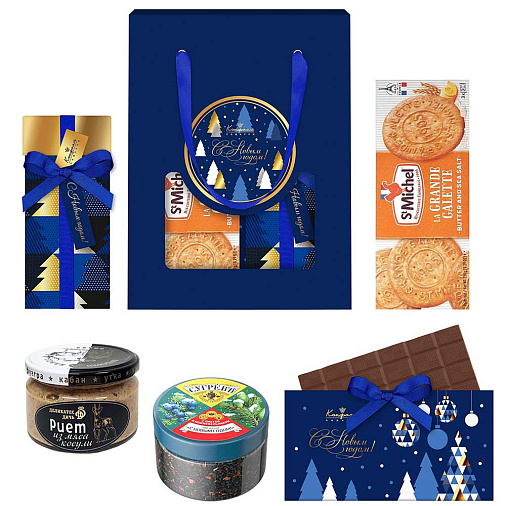 Новогодний набор: мармелад, молочный шоколад, риет, чай 630г