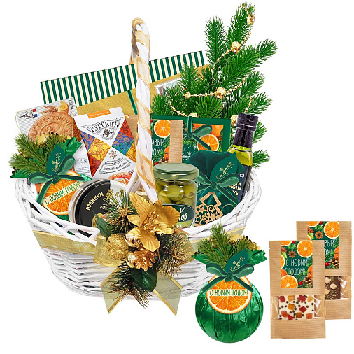 "Новогодняя корзина" набор: шоколад, драже, конфеты, чай, паштет 1820г