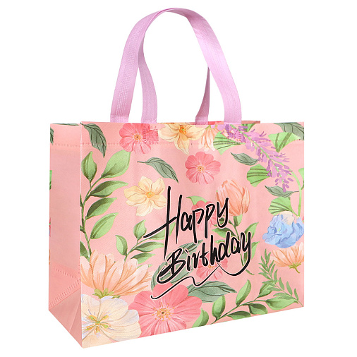 Подарочный пакет на День рождения 32*14*25,5 см розовый
