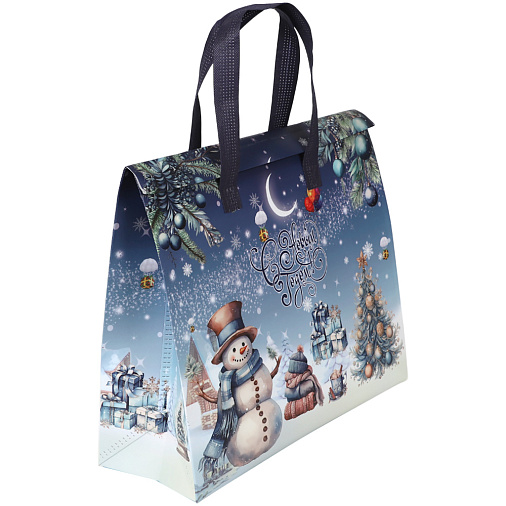 Термопакет синий "С Новым годом" 35х30х13 см (застежка липучка многоразовая)