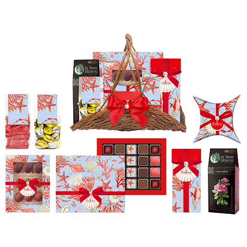 Подарочная корзина: мармелад, конфеты глазированные, конфеты ручной работы, шоколадные конфеты "Ассорти", чай 