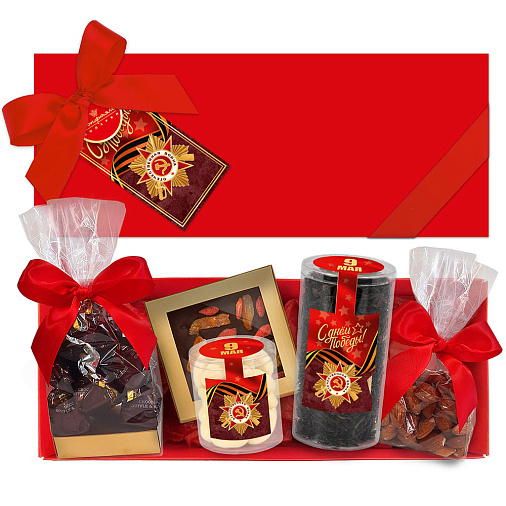 "С Днём Победы" подарочный набор: шоколад, чай, драже