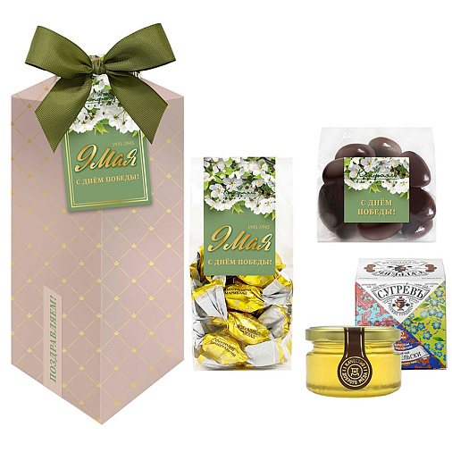 "9 мая" подарочный набор: мармелад, драже, мед, чай