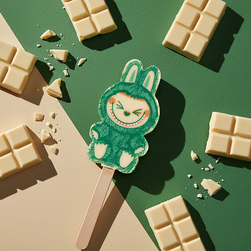 "Лабубушка" шоколад белый на палочке (зеленый декор)19г