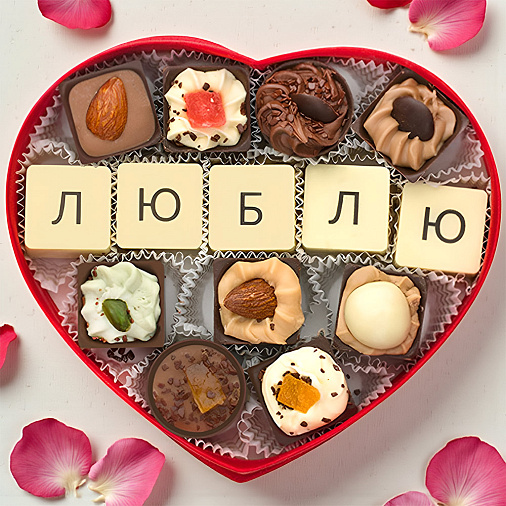 "Люблю" набор конфет ручной работы сердце красное